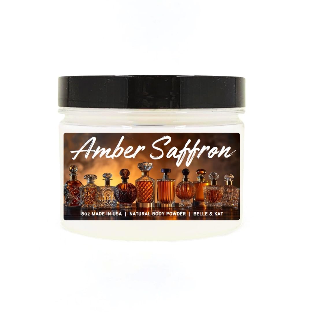 Amber Saffron Scented Body Powder for Men & Women, Talc-Free, 8oz