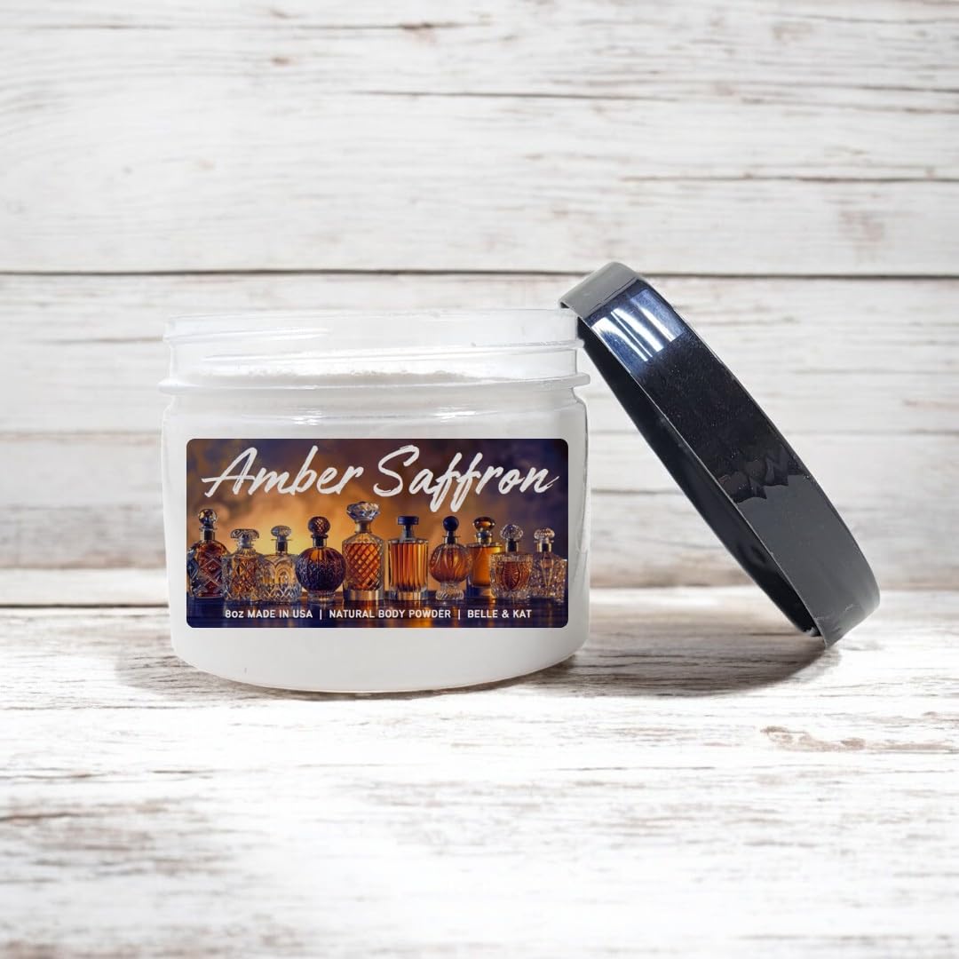 Amber Saffron Scented Body Powder for Men & Women, Talc-Free, 8oz