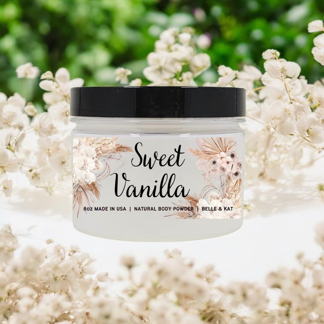 Sweet Vanilla Scented Body Powder for Men & Women, Talc-Free, 8oz