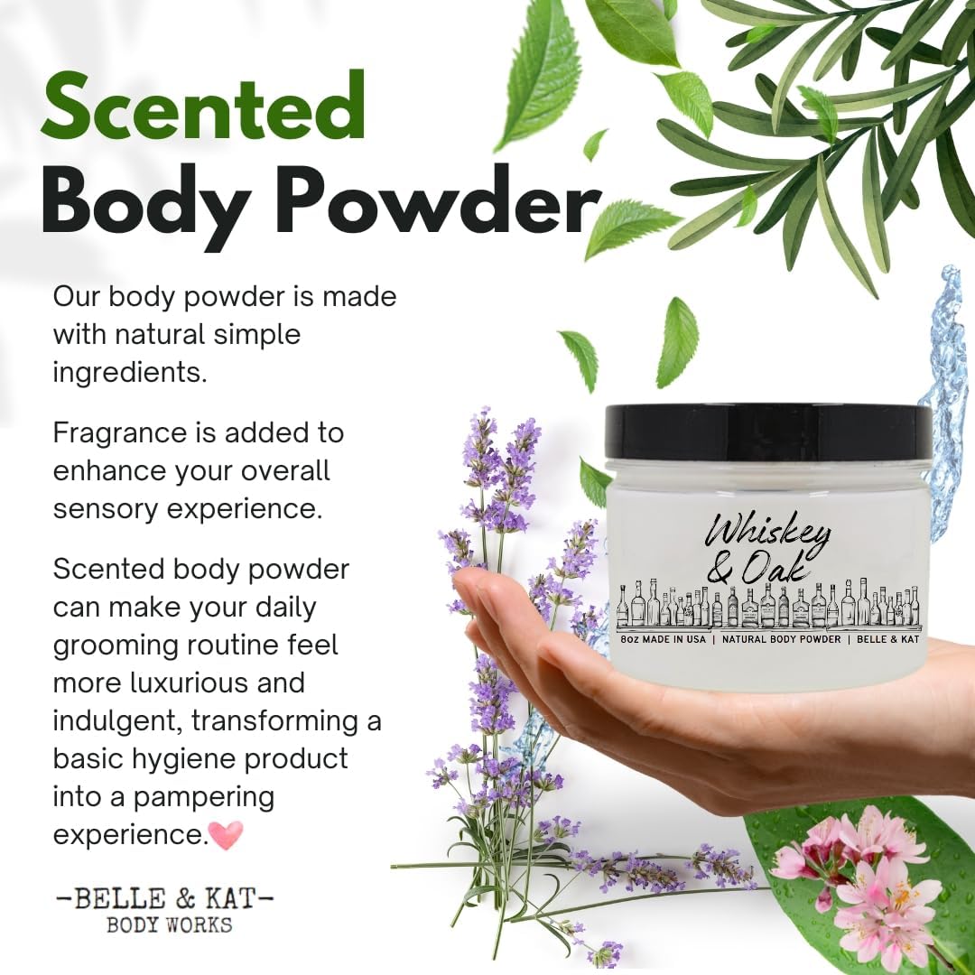 Whiskey Oak Scented Body Powder for Men & Women, Talc-Free, 8oz