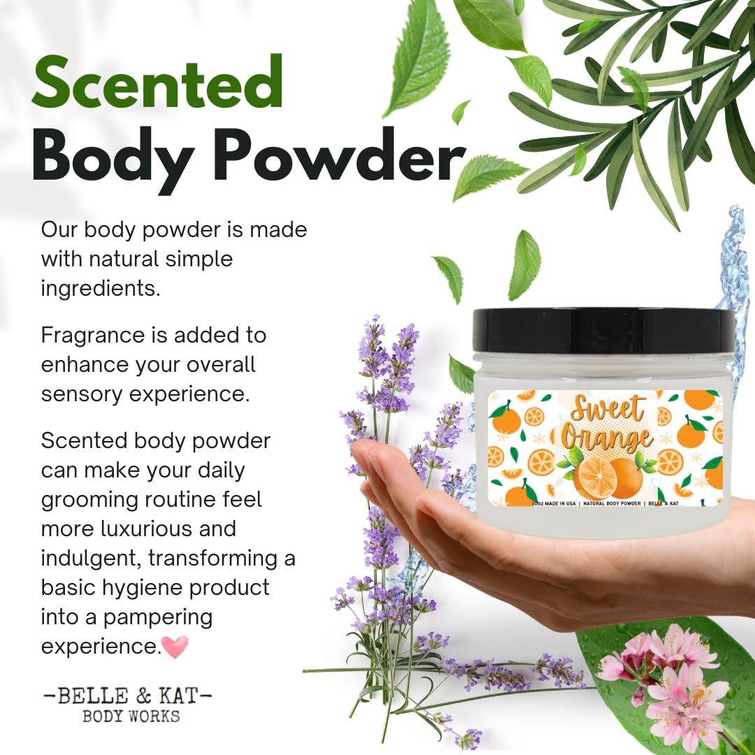 Sweet Orange Scented Body Powder for Men & Women, Talc-Free, 8oz
