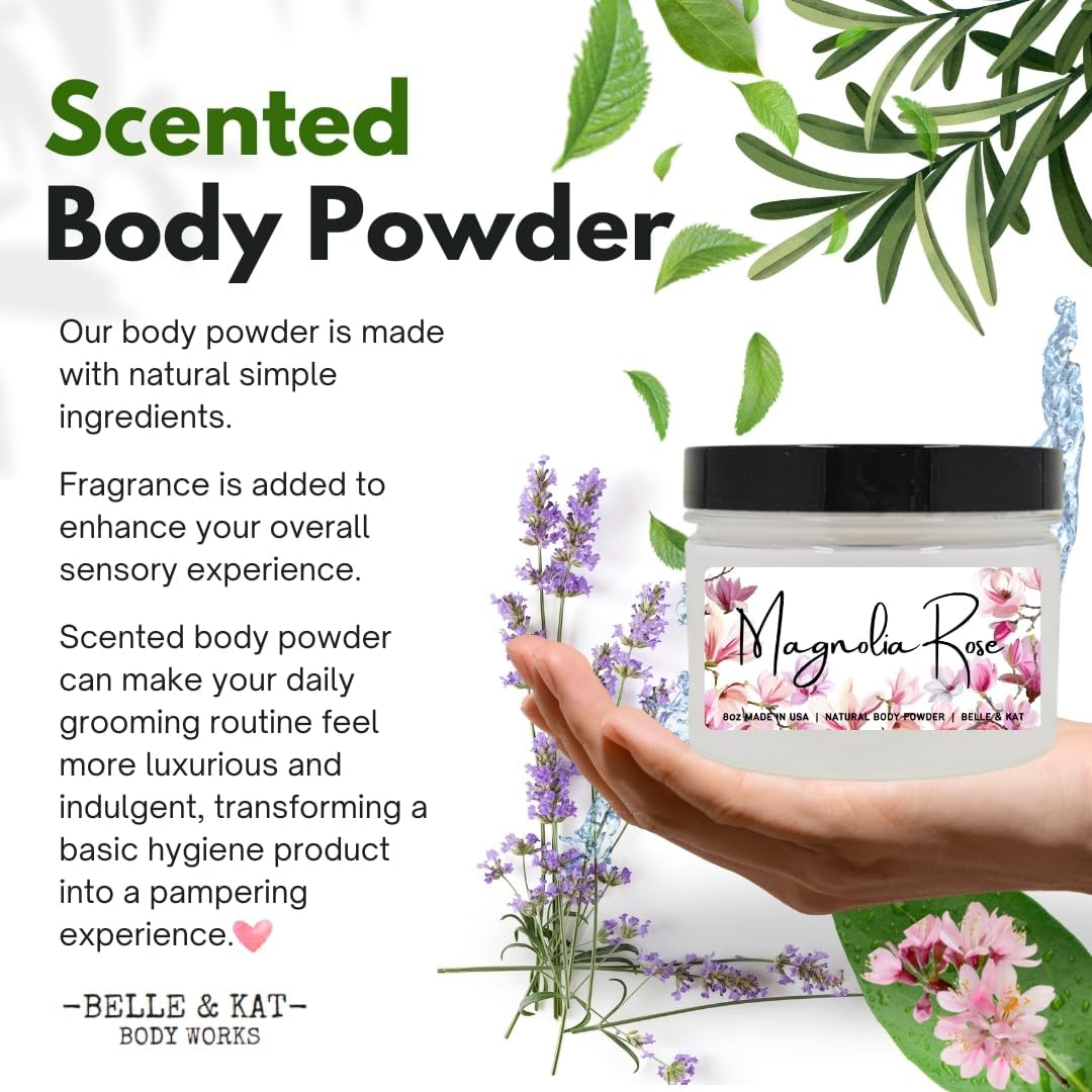 Magnolia Rose Scented Body Powder for Men & Women, Talc-Free, 8oz
