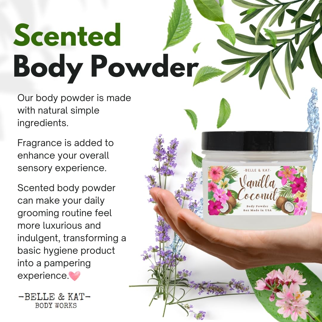 Vanilla Coconut Scented Body Powder for Men & Women, Talc-Free, 8oz