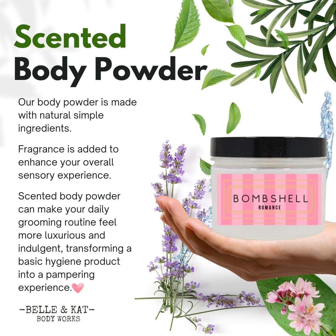 Bombshell Romance Scented Body Powder for Men & Women, Talc-Free, 8oz