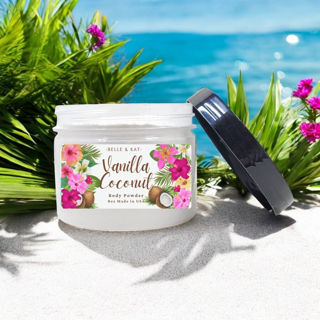 Vanilla Coconut Scented Body Powder for Men & Women, Talc-Free, 8oz