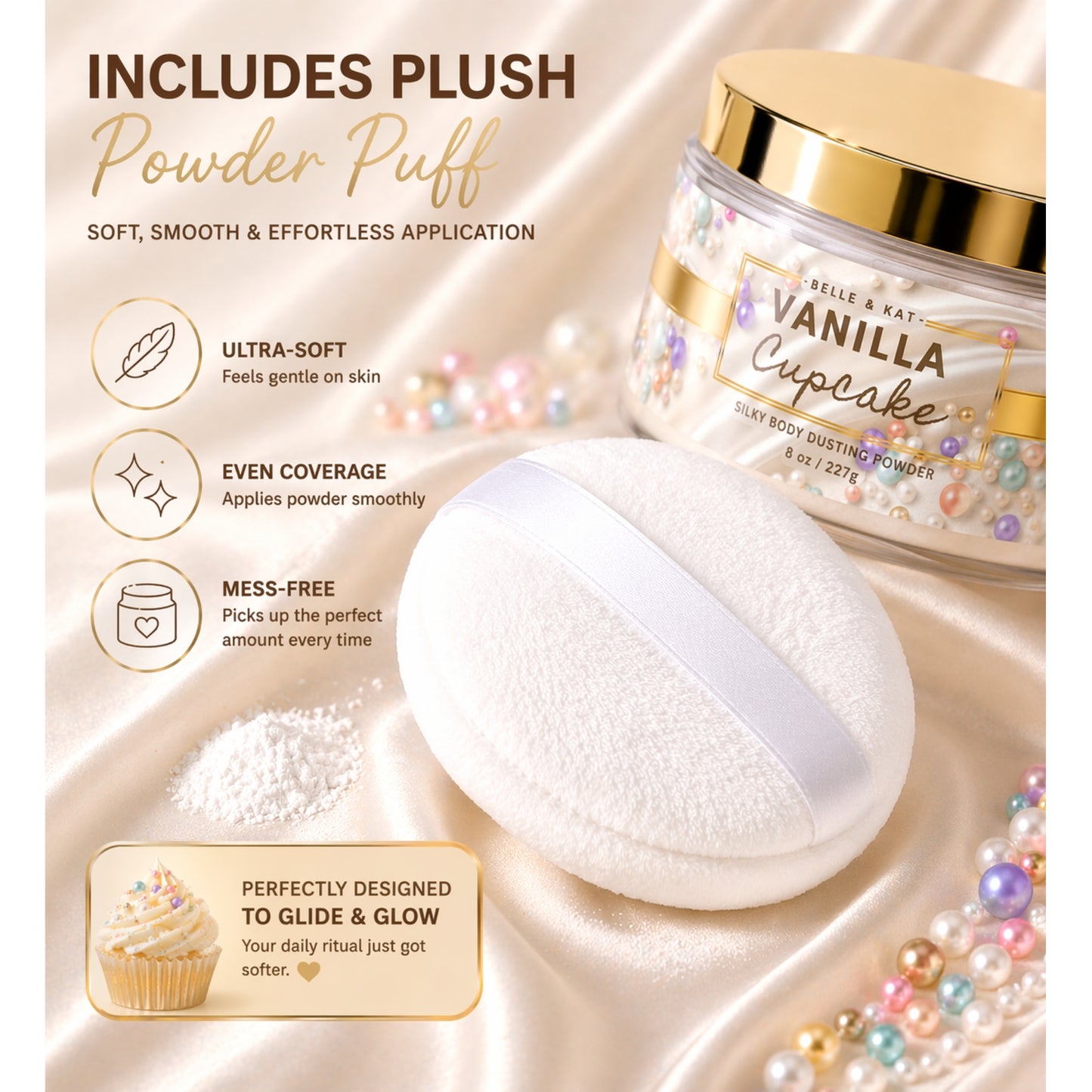 *Vanilla Cupcake Scented Body Powder for Men & Women, Talc-Free, 8oz