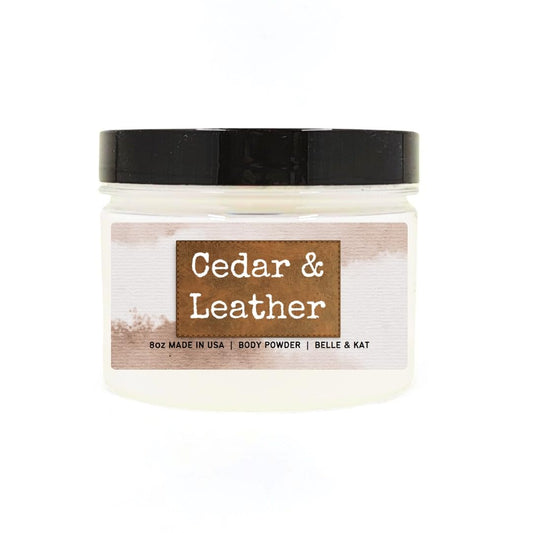 Cedar Leather Scented Body Powder for Men & Women, Talc-Free, 8oz