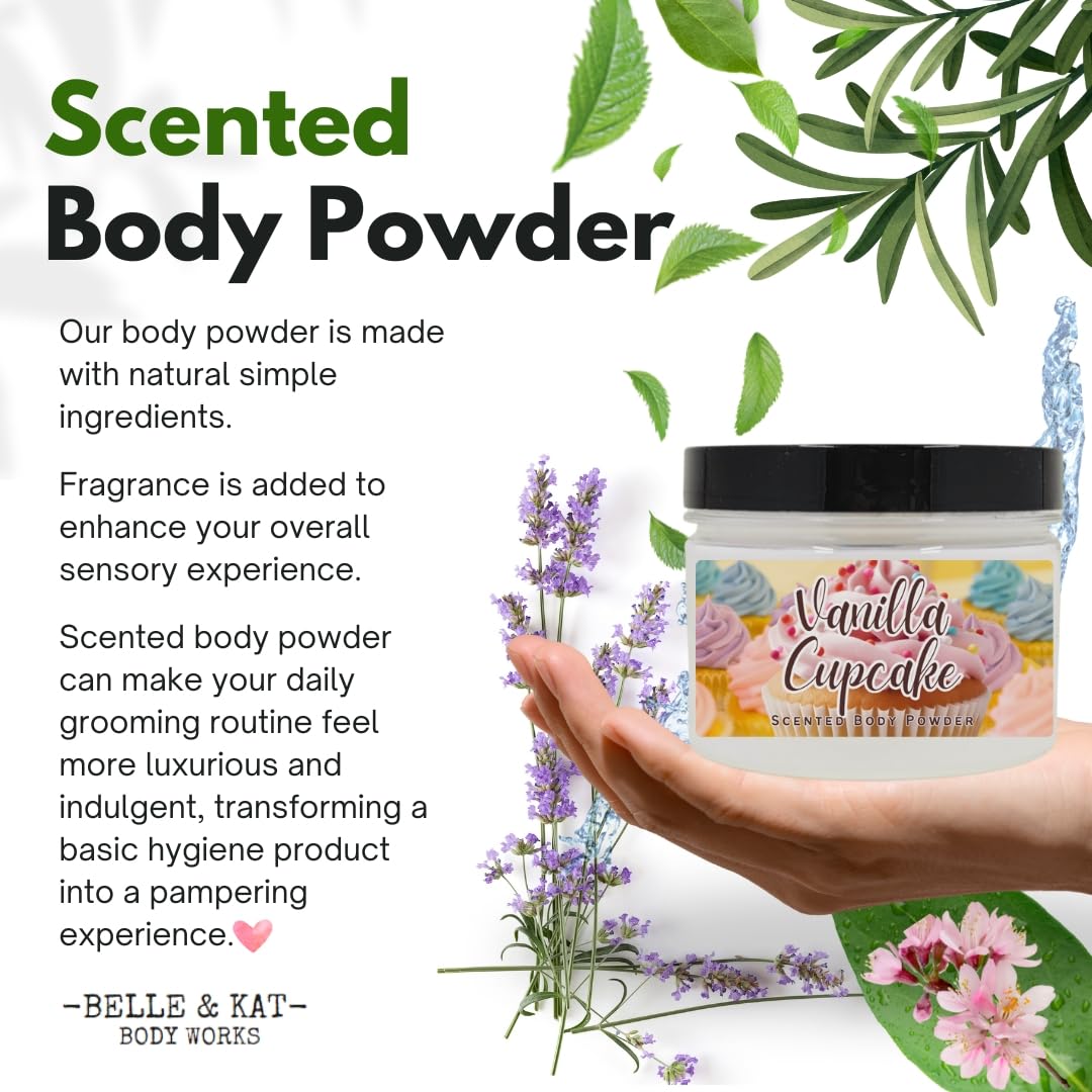 Vanilla Cupcake Scented Body Powder for Men & Women, Talc-Free, 8oz