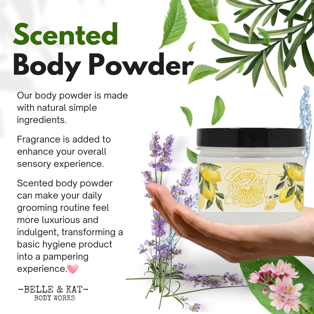 Sweet Lemon Scented Body Powder for Men & Women, Talc-Free, 8oz