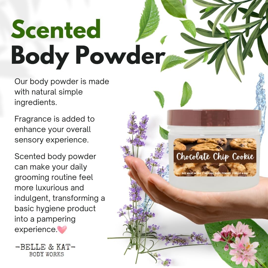 Chocolate Chip Cookie Scented Body Powder for Men & Women, Talc-Free, 8oz