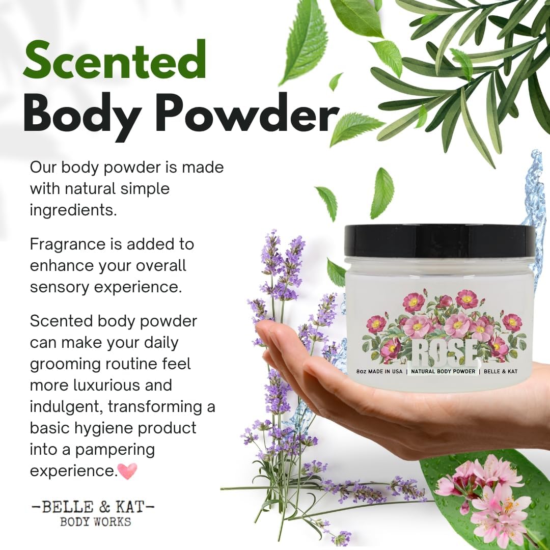 Rose Scented Body Powder for Men & Women, Talc-Free, 8oz
