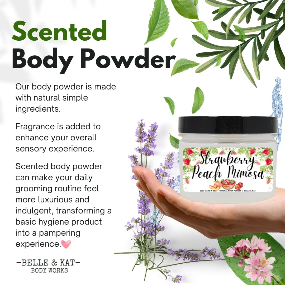 Strawberry Peach Mimosa Scented Body Powder for Men & Women, Talc-Free, 8oz