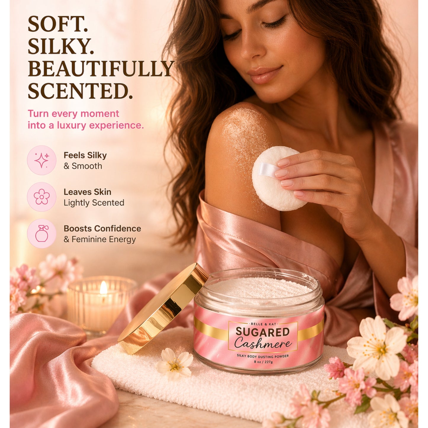 *Sugared Cashmere Scented Body Powder for Men & Women, Talc-Free, 8oz