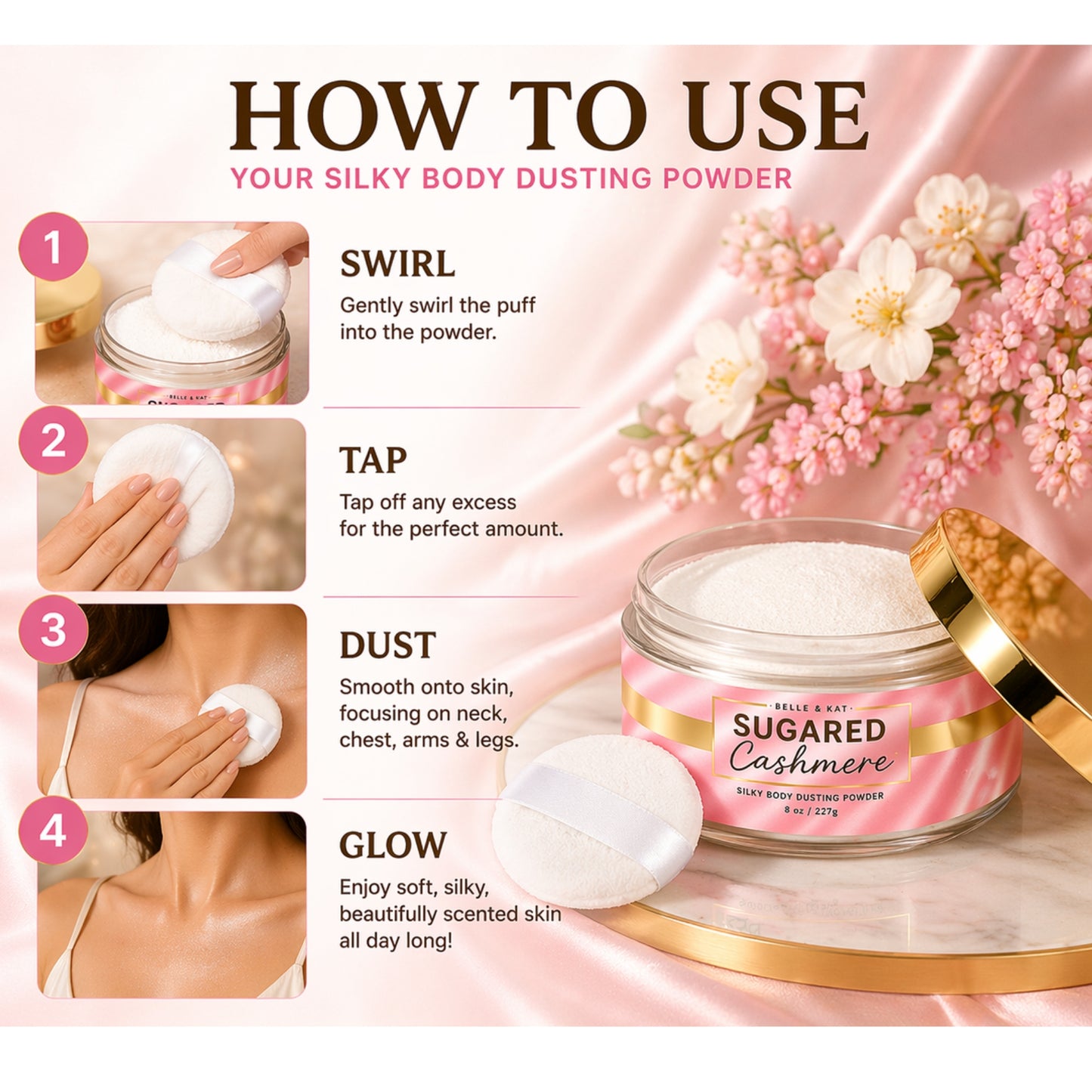 *Sugared Cashmere Scented Body Powder for Men & Women, Talc-Free, 8oz