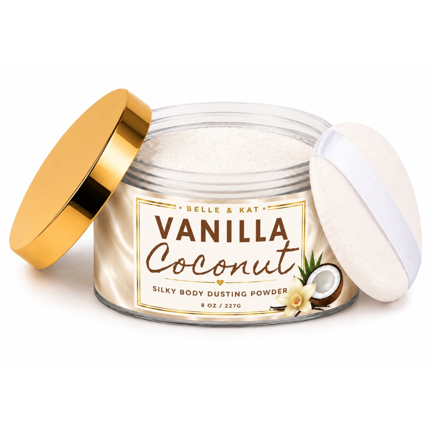 Vanilla Coconut Scented Body Powder for Men & Women, Talc-Free, 8oz