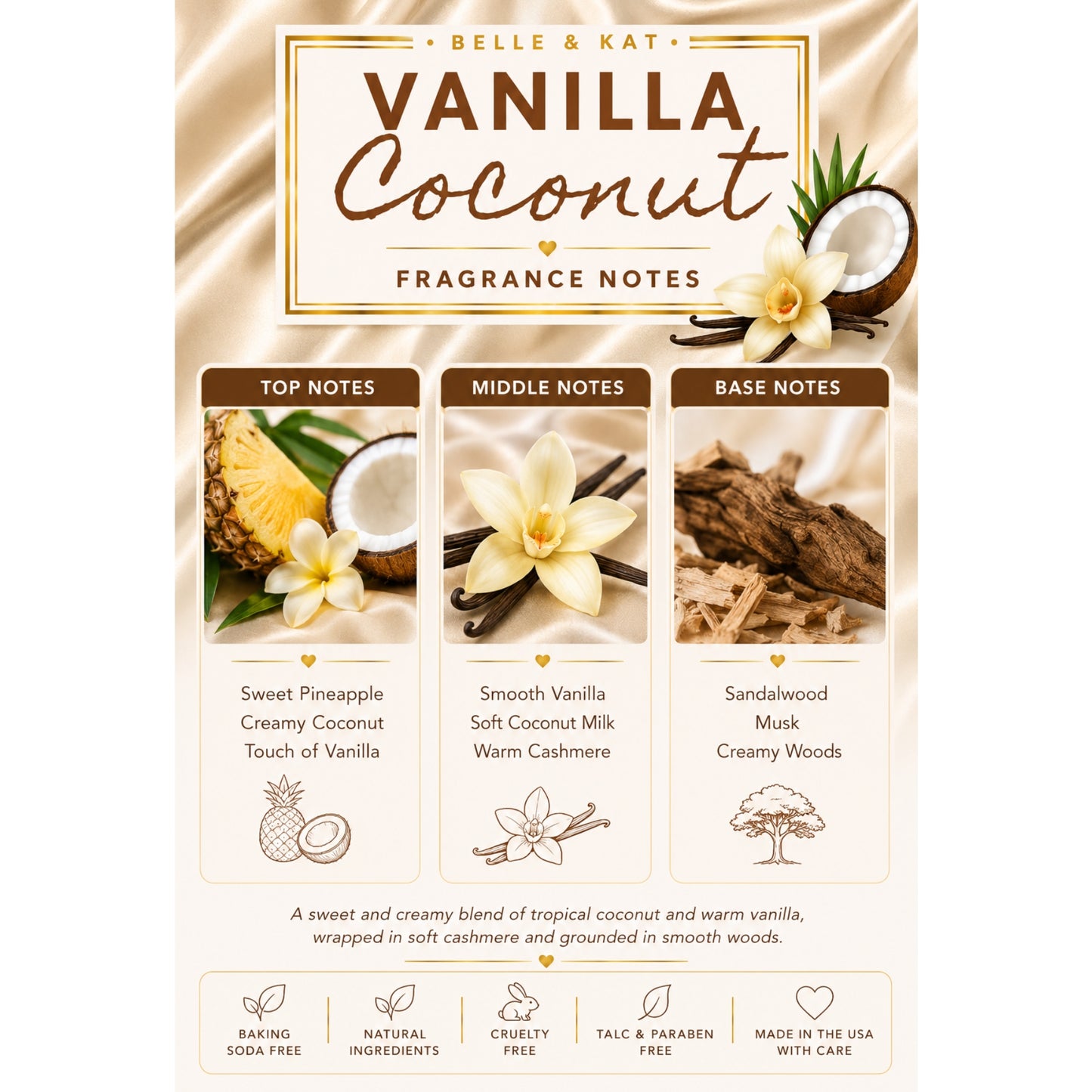 Vanilla Coconut Scented Body Powder for Men & Women, Talc-Free, 8oz